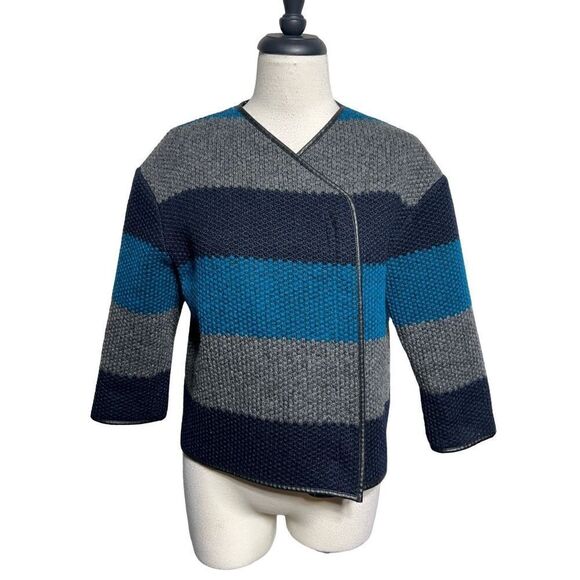 Bailey 44 Cropped Stripe Asymmetrical Wool Jacket Size Medium Style #402-5650 - Picture 1 of 6